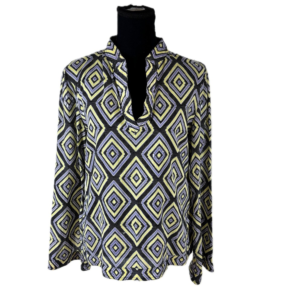 Tory Burch Womens Yellow Purple Geometric Diamond Sequin Tunic Top Size 8